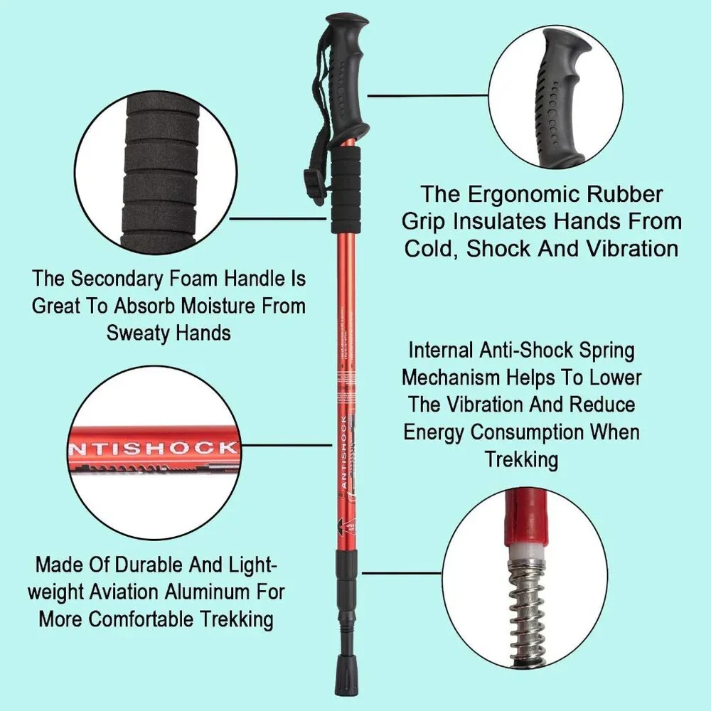 Hiking Trekking Poles, 2 Pack Collapsible, Lightweight, Anti Shock, Walking Stic - Picture 2 of 7